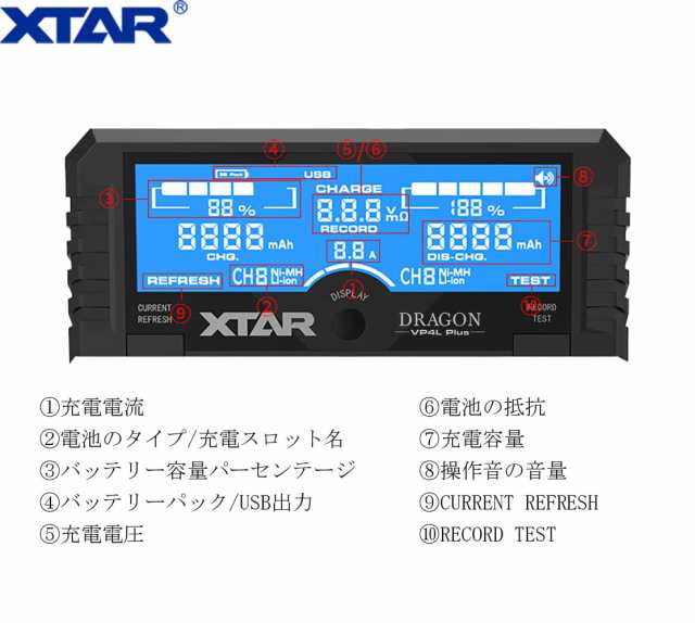 XTAR DRAGON VP4L Plus（リチウム充電器 高機能電池充電器 3.6V/3.7Vリチウムイオン電池 10400〜32650 1.2V  ニッケル水素電池/ニカド電池の通販はau PAY マーケット - hkマーケット | au PAY マーケット－通販サイト