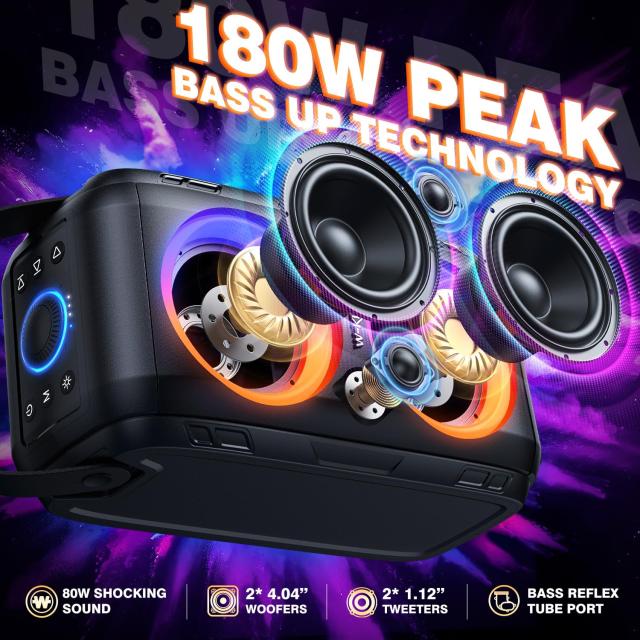 W-KING 80W Bluetoothスピーカーラウド 、スーパー重低音、巨大な105dB