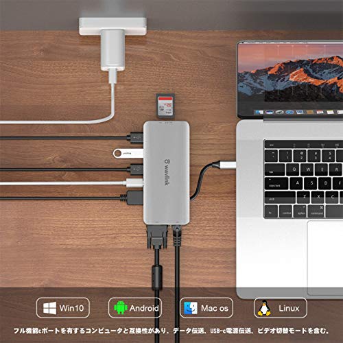 WAVLINK USB Cハブ/USB-C ミニドッキングステーション/９-in-1（1ｘHDMI/1ｘVGA/３ｘUSB A/1ｘ RJ4 WAVLINK USB Cハブ&frasl;USB-C ミニドッキングステーション&frasl;９-in-1