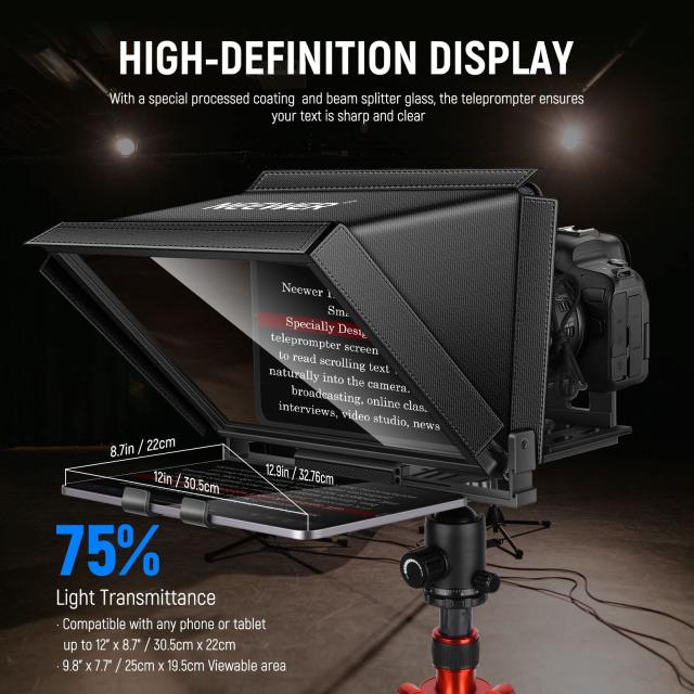 NEEWER X12 14インチ テレプロンプター アルミニウム合金製 iPad タブレット スマートフォン DSLRカメラに対応 リモートコントロール キ_2
