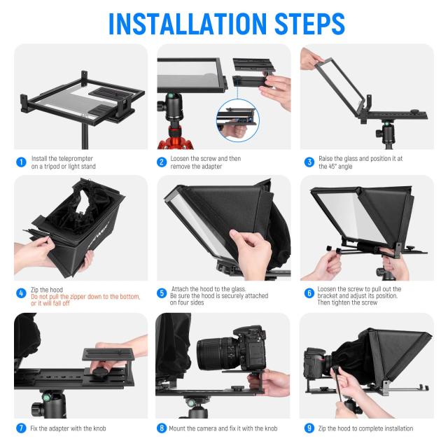 NEEWER X12 14インチ テレプロンプター アルミニウム合金製 iPad タブレット スマートフォン DSLRカメラに対応 リモートコントロール キ_4