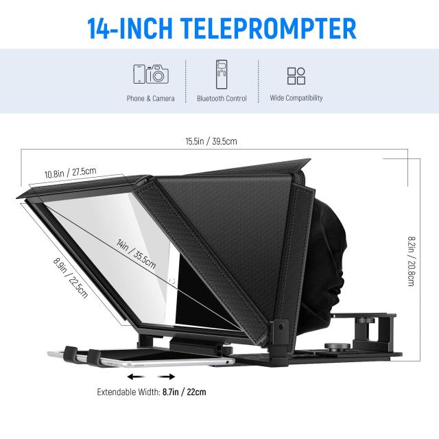 NEEWER X12 14インチ テレプロンプター アルミニウム合金製 iPad タブレット スマートフォン DSLRカメラに対応 リモートコントロール キ_5