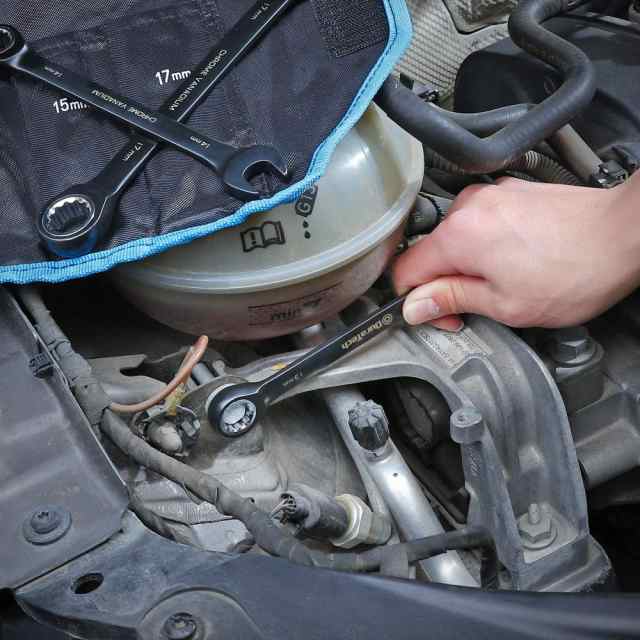 高品質板ラチェットスパナ、144ギア、CR-V製、黒クロームメッキ