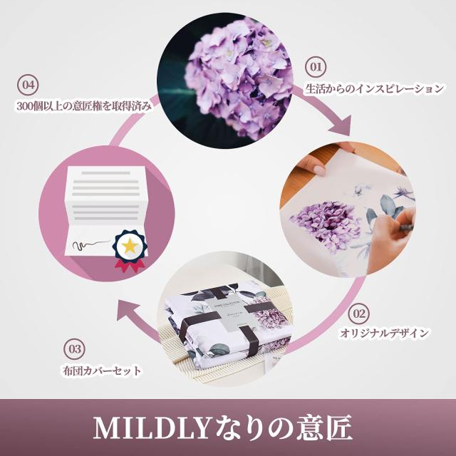 MILDLY 布団カバーダブル 4点セット エジプト超長綿100% 布団カバーセット ダブル：掛け布団カバー ボックスシーツ 枕カバー*2 / 300TCサ_3