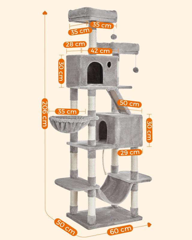 FEANDREA キャットタワー 多頭飼い 大型猫用 スリム 安定感 据え置き