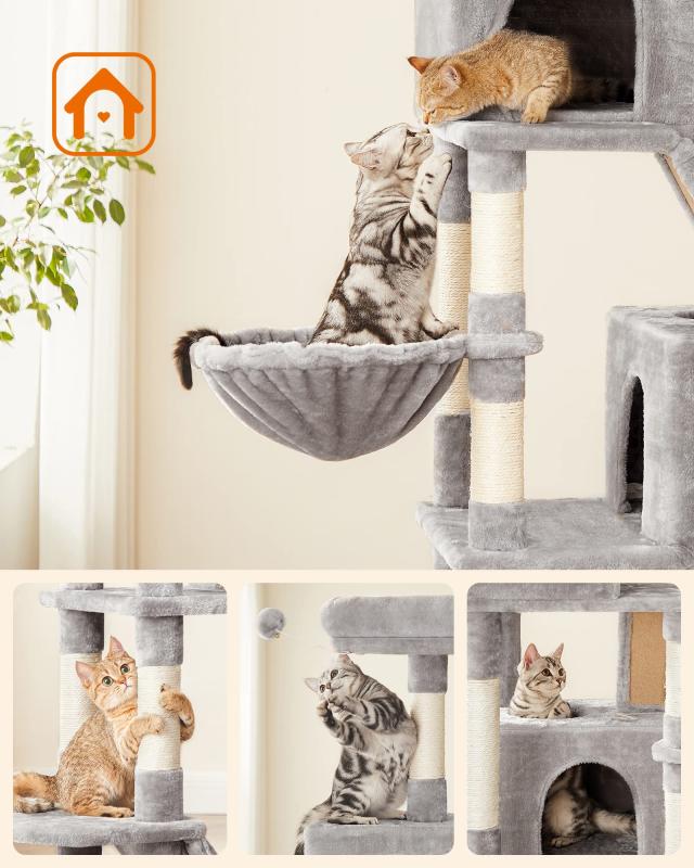 FEANDREA キャットタワー 多頭飼い 大型猫用 スリム 安定感 据え置き