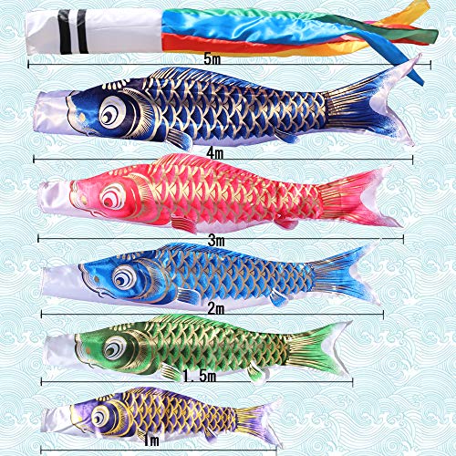 鯉のぼり こいのぼり 黄金永寿鯉 5mセット 庭園 鯉5匹 高級ポリエステルサテン使用 端午の節句の通販は