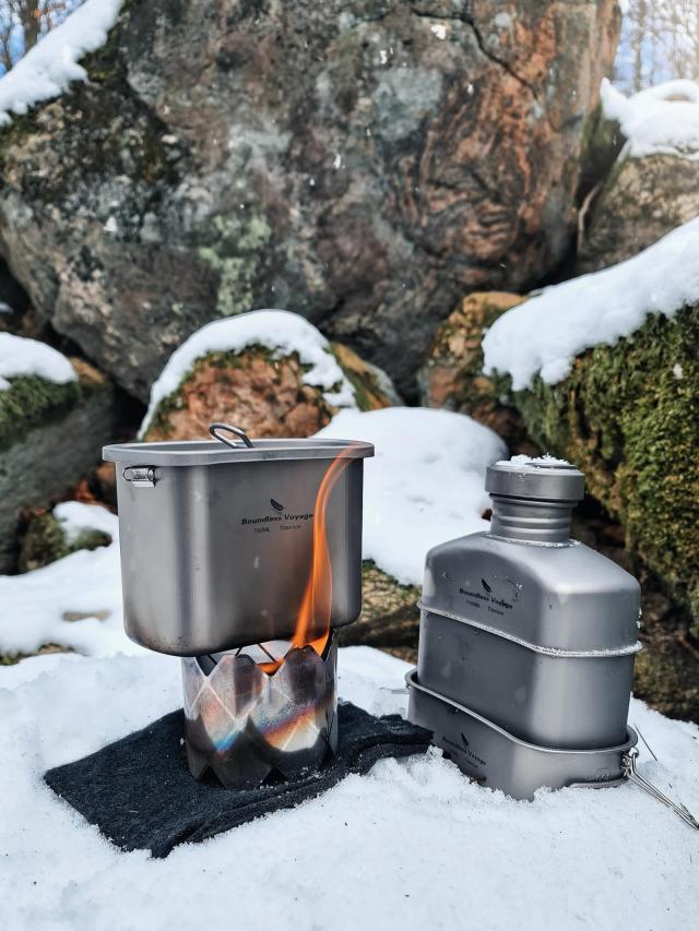 Boundless Voyage チタン 飯ごう ハンゴウ兵式 クッカーセット ミリタリー メスキット キャンプ用 調理器具(400ml+750ml 2点セットTi2048_5