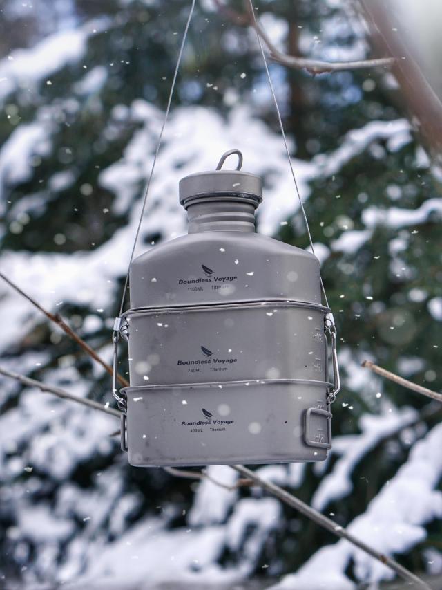 Boundless Voyage チタン 飯ごう ハンゴウ兵式 クッカーセット ミリタリー メスキット キャンプ用 調理器具(400ml+750ml 2点セットTi2048_6