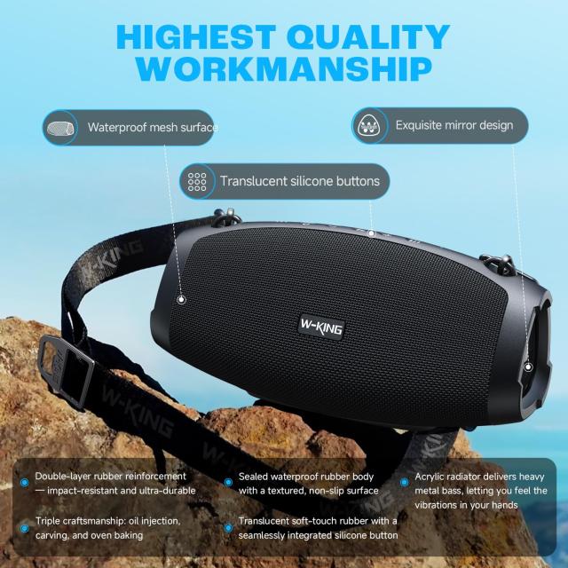 W-KING 70W Bluetoothスピーカー 重低音、IPX6防水ポータブルワイヤレスアウトドアスピーカー、7.2V 7800mAhパワーバンク、DSP、クリスタ