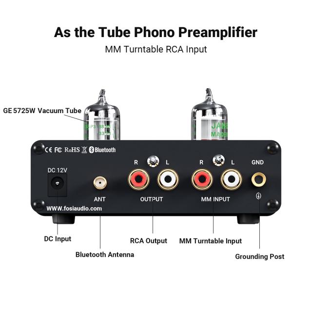 Fosi Audio BOX X3 5654W フォノ 真空管プリアンプ MMフォノグラフ用ターンテーブルプリアンプ Bluetooth 5.0 ミニ ステレオ Hi-Fi プリ_1