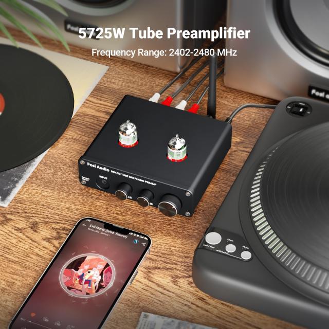 Fosi Audio BOX X3 5654W フォノ 真空管プリアンプ MMフォノグラフ用ターンテーブルプリアンプ Bluetooth 5.0 ミニ ステレオ Hi-Fi プリ_4