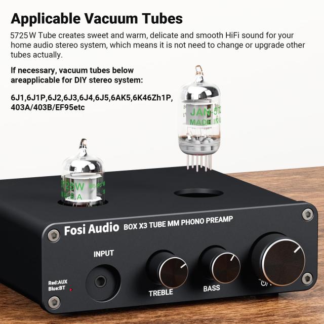 Fosi Audio BOX X3 5654W フォノ 真空管プリアンプ MMフォノグラフ用ターンテーブルプリアンプ Bluetooth 5.0 ミニ ステレオ Hi-Fi プリ_5