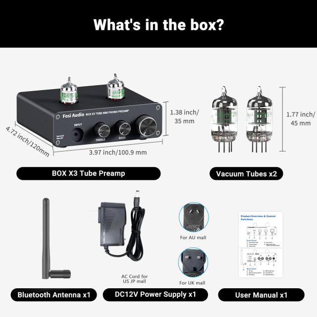 Fosi Audio BOX X3 5654W フォノ 真空管プリアンプ MMフォノグラフ用ターンテーブルプリアンプ Bluetooth 5.0 ミニ ステレオ Hi-Fi プリ_7