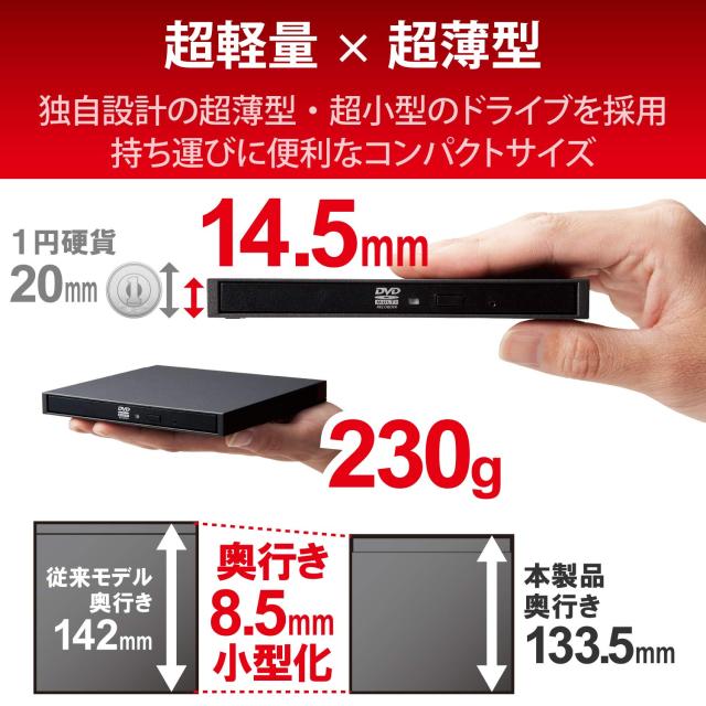 ロジテック 外付け DVDドライブ USB3.2(Gen1) USB Type Cケーブル付 windows/Mac/Surface対応 サイバーリンク 書き込み/再生/編集ソフト_1