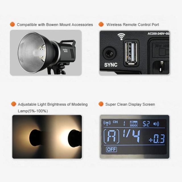 【Godox正規代理】Godox MS300 300W 2.4G ワイヤレスレシーバ 軽量でコンパクト、耐久性のあるスタジオフラッシュ Bowens マウントと標準