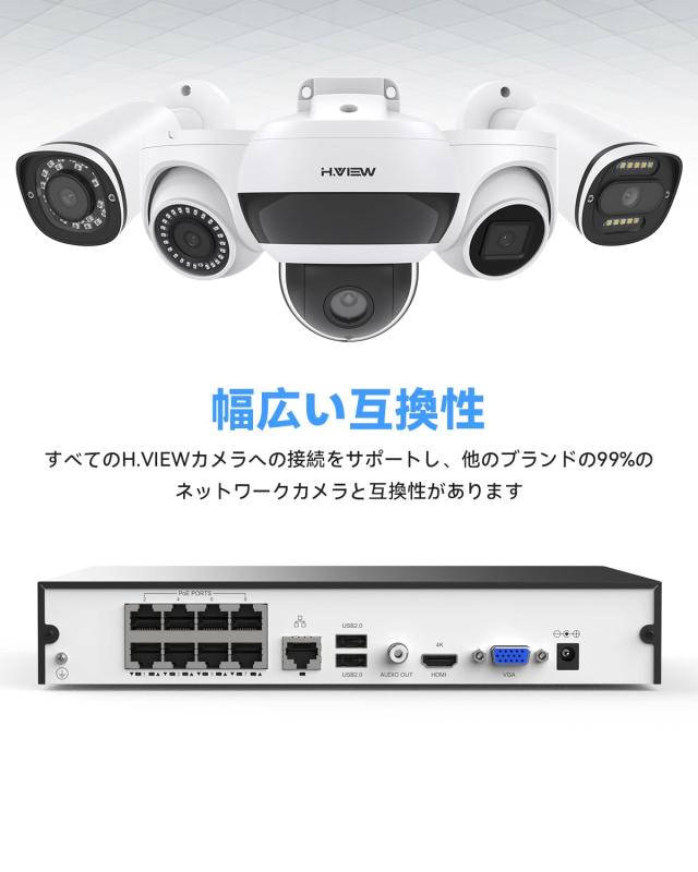 H.View 防犯録画機 2023年新版 NVR録画媒体リコーダー4K 8MP 8通信路 H.265デジタルリコーダー 防犯リコーダー スマホ遠さ監督すること相応う 日