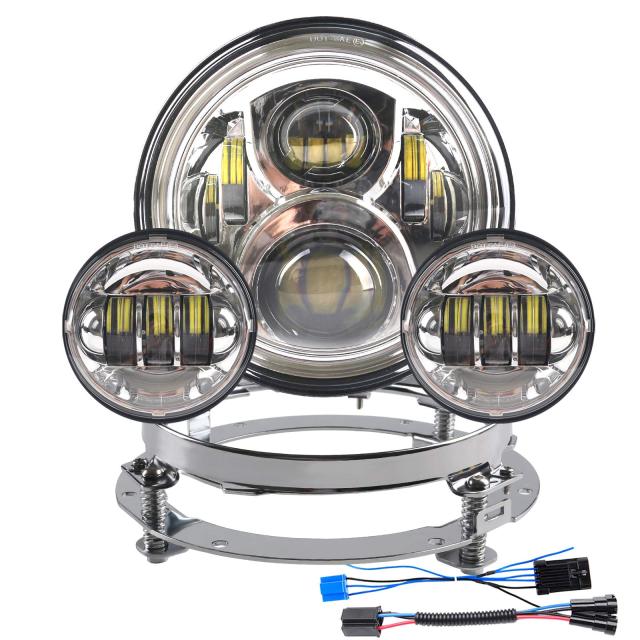 オートバイ 7インチLEDヘッドライト、4.5インチフォグライト、取り付けリング付き For ツーリングロードキングウルトラクラシックエレク_1
