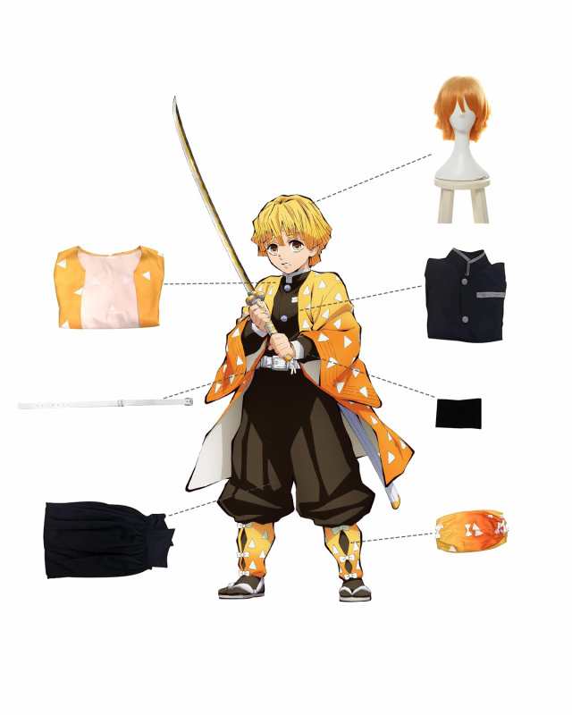 神併良品 我妻善逸 コスプレ ウィッグ付き 雷の呼吸 あがつま