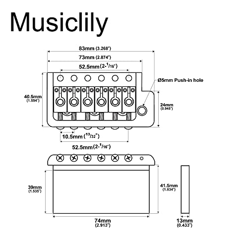 Musiclily Ultra 10.5粍投球 金管楽器製6螺旋釘 PRS表現スタイル トレモロ社会的単位 ブリッジ回路 出刃包丁境界線 ストラトスタイルの電気ギターギター用、