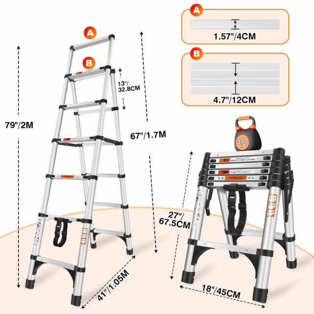 DayPlus 伸縮はしご兼用脚立 最長2m 5段+6段 1.7m+2.0m 脚立 踏み台 安全ロック付き 耐荷重150kg 持ち運びやすい 折り畳み  伸縮アルミはの通販はau PAY マーケット - Litlulu Meena | au PAY マーケット－通販サイト