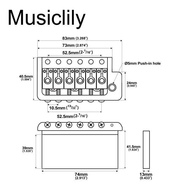 Musiclily Ultra 10.5mmブラス製トレモロユニットブリッジ 6点止めタイプナイフエッジ ストラトSTエレキギター用、ブラック