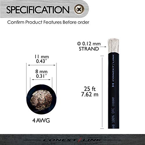 Conext Link 25FT 4 AWG GAフルゲージバッテリー電源ケーブルグランドワイヤフ-ロストブラックOFC銅_2