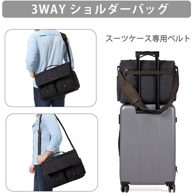 [Vaschy] ショルダーバッグ メンズ, 帆布 メッセンジャーバッグ 大容量 ビジネスバッグ 撥水加工 17インチPC収納 通学 通勤 斜めがけバッ