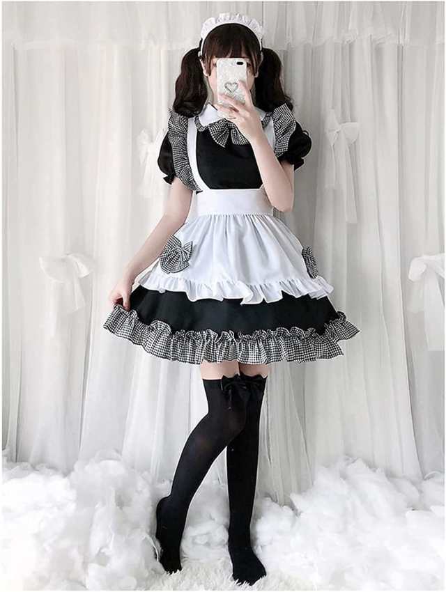 JUNDOMECY] 可愛い チェック柄 メイド服 高品？セット 大きい sサイズ メイド コスプレ 半袖 フリル 黒 白 衣装 エプロン  カチューシャ の通販はau PAY マーケット - ks-shop2 | au PAY マーケット－通販サイト