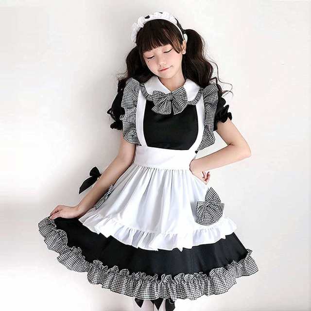 JUNDOMECY] 可愛い チェック柄 メイド服 高品？セット 大きい s