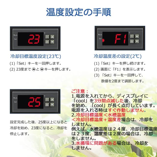 Poafamx 水槽クーラー 15-28℃調整可能 160Lコンプレッサー式 パイプ付き 循環ポンプ付き 海水・淡水両用 日本語取り扱い説明書付き デジ_2
