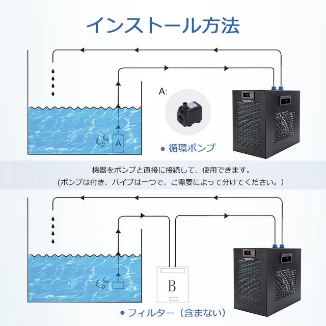 Poafamx 水槽クーラー 15-28℃調整可能 160Lコンプレッサー式 パイプ付き 循環ポンプ付き 海水・淡水両用 日本語取り扱い説明書付き デジ_4