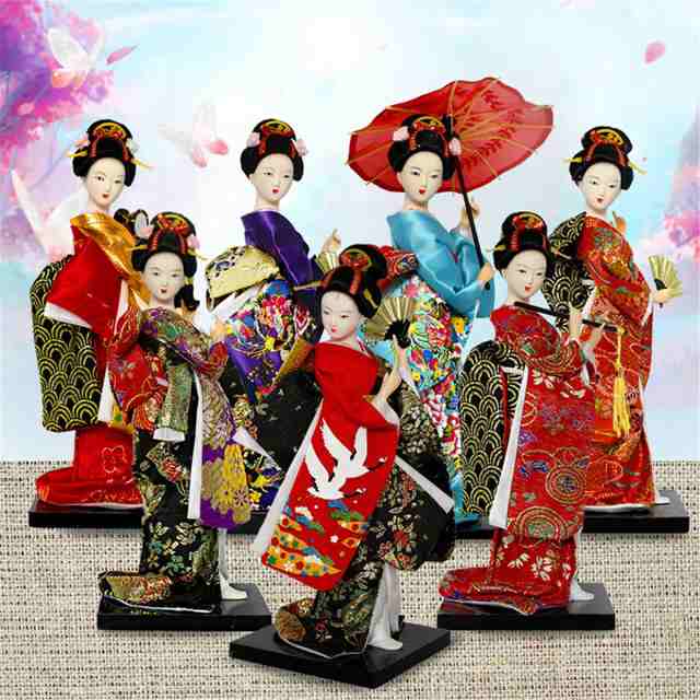 Japanese doll 日本人形 青 着物 傘 舞妓 kimono