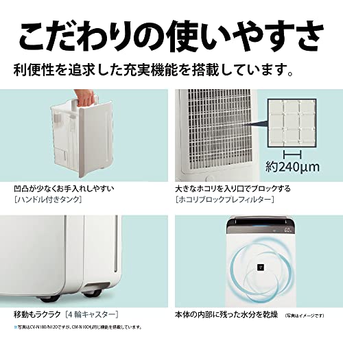 シャープ 衣類乾燥機 除湿機 冷風機能付き 10L / プラズマクラスター 7000 スタンダード 11畳 / 2021年モデル ホワイト CM-N100-W_9