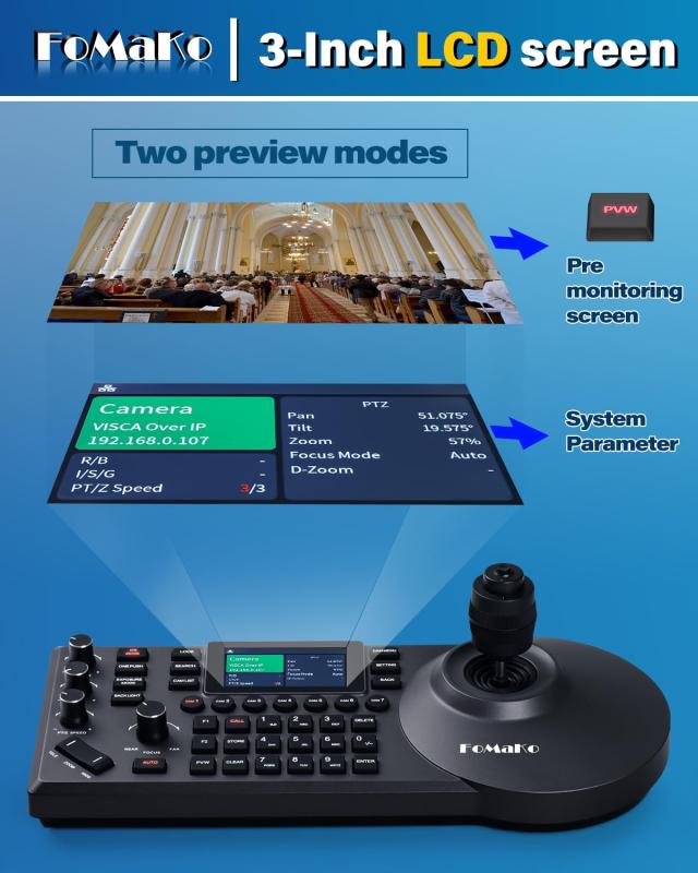 FoMaKo PTZ コントローラー PoE対応 3インチのLCDスクリーン付き