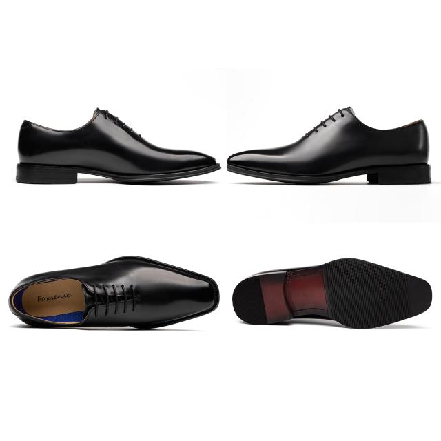 [フォクスセンス] ビジネスシューズ 革靴 メンズ 本革 ドレスシューズ 高級紳士靴 内羽根 プレーントゥ 高級レザー フォーマル ブラック