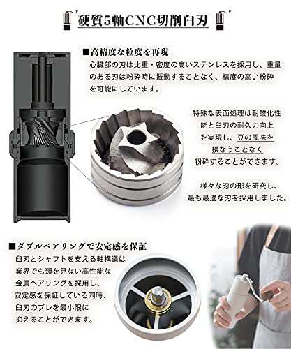 手挽きコーヒーミル 手動式 ステンレス臼 可視粒度調整ダイヤル盤 高精度な粒度 省力挽き 小型 初心者にも優しい 日本語取扱説明書付き (