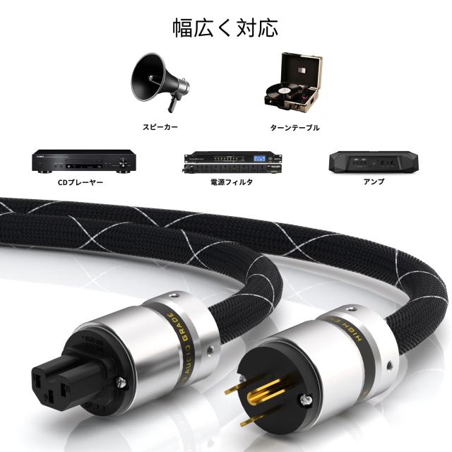 Monosaudio 12AWG HiFiオーディオ電源ケーブル 純銅 3ピン 125V/15A AC