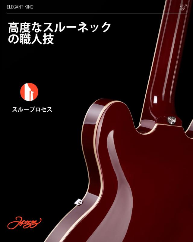 Donner セミアコギター エレキギター セミアコースティックギター セミホロウボディ ダブルカッタウェイ チェリー色 DJP-1000R_4