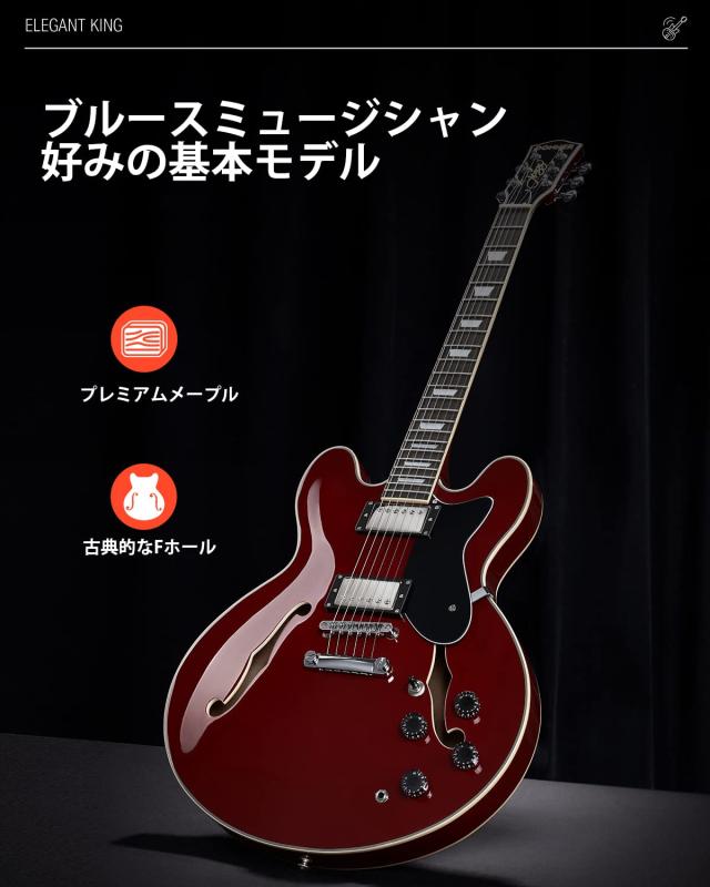Donner セミアコギター エレキギター セミアコースティックギター セミホロウボディ ダブルカッタウェイ チェリー色 DJP-1000R_5