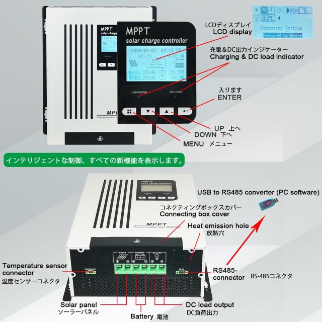 SOLAFANS 48V 55A MPPT ソーラーエネルギー充電コントローラ動作