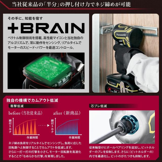パナソニック 充電インパクトドライバー EXENA (14.4V 5.0Ah電池パック×2個/充電器/プラスチックケース付) デュアル(14.4V/18V対応)+BRA_5