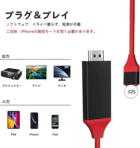 電源不要 iPhone HDMI変換 ケーブル iPhone/iPad/iPod HDMIをテレビ