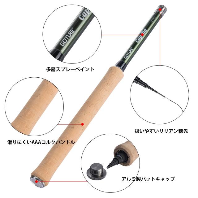 Goture 3.6m テンカラロッドセット 渓流竿 テンカラロッド 軽量 炭素繊維【テンカラ】 渓流釣り/河川釣り トラウト ヤマメ イワナ ニジマ