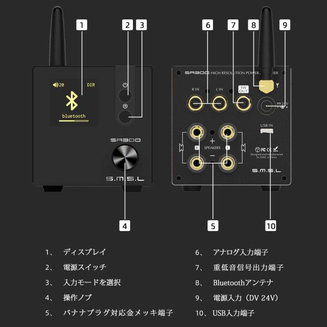 SMSL SA300 Bluetooth 5.0 アンプ パワーアンプ HI-FI クラスD