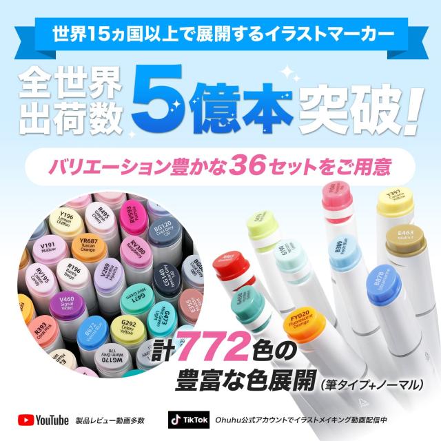 Ohuhu マーカーペン 120色121本 パステル 太細両端 イラストマーカーペン プロ イラスト アルコール ブレンダーペン付き カラー Bセット_3