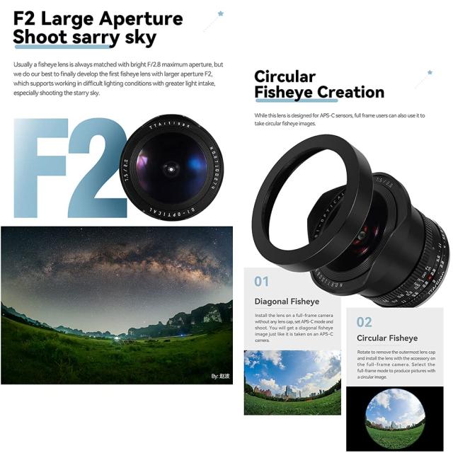 【2年保証付】TTArtisan 7.5mm F2.0 魚眼レンズ 大口径APS-C 倍率 マニュアルフォーカス カメラレンズ for キャノンRFマウント EOS R RP