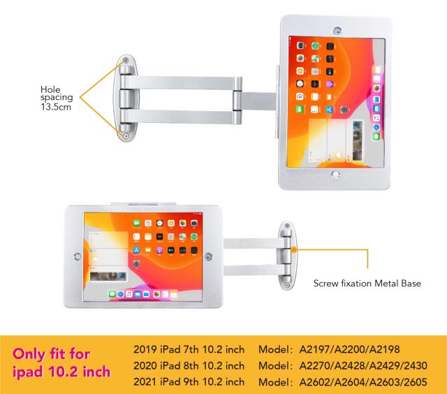 Westruggleタブレットブラケット、壁ネジ固定、引張り折りたたみ調整アーム、10.2’’iPad(9th 8th 7th Gen.)、防犯安全ロックと鍵付き、多