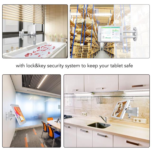 Westruggleタブレットブラケット、壁ネジ固定、引張り折りたたみ調整アーム、10.2’’iPad(9th 8th 7th Gen.)、防犯安全ロックと鍵付き、多