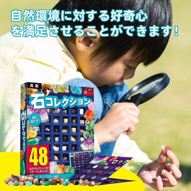 XXTOYS 鉱石標本48種 天然鉱石 宝石おもちゃ 岩石標本 クリスマス